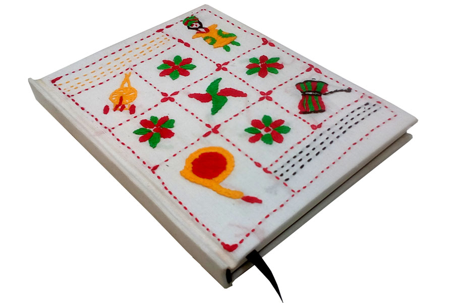 Download Hand Embroidery on Cloth Cover White Color boishakhi Nakshi Notebook - Mega I Shop
