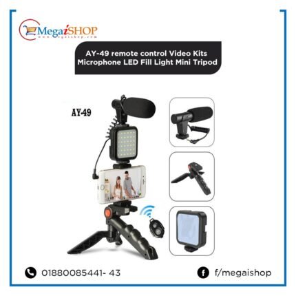 AY-49 remote control Video Kits Microphone LED Fill Light Mini Tripod 2
